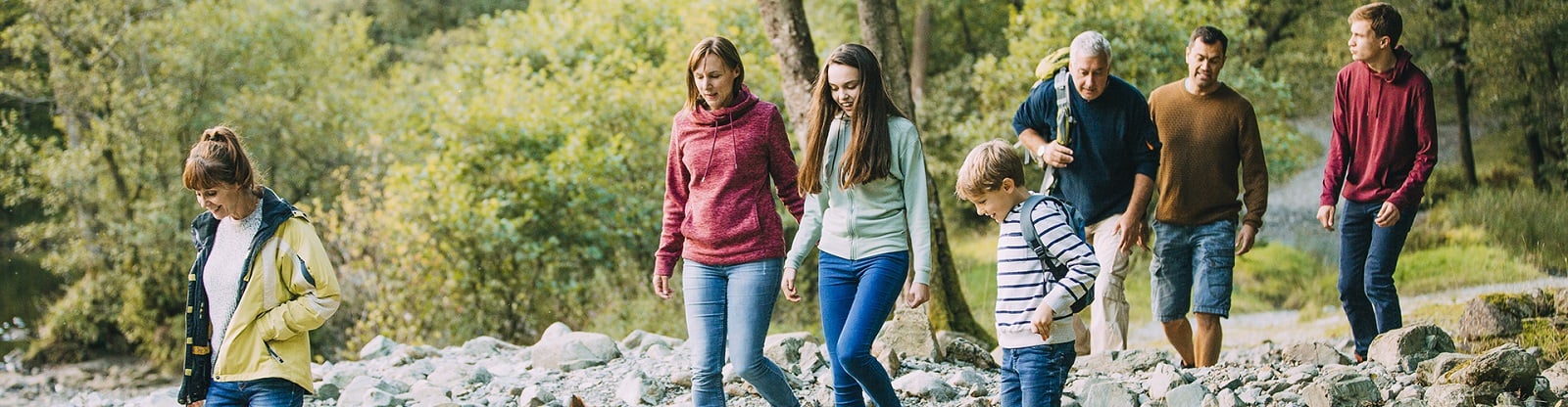 A family hiking in the mountains